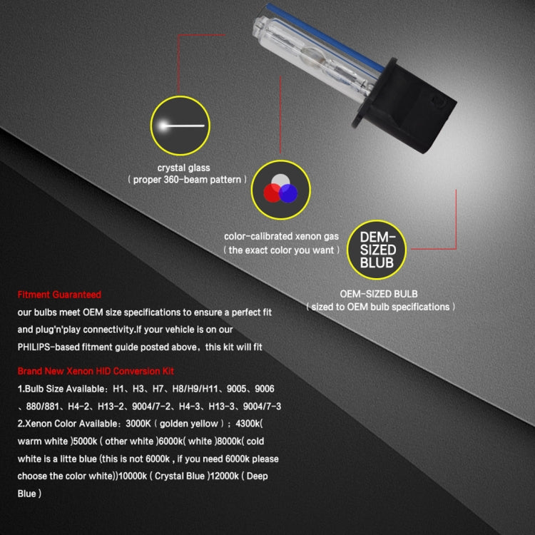 55W 3200LM H3 4300K HID Bulbs Xenon Light Conversion Kit with High Intensity Discharge Alloy Ballast, Warm White