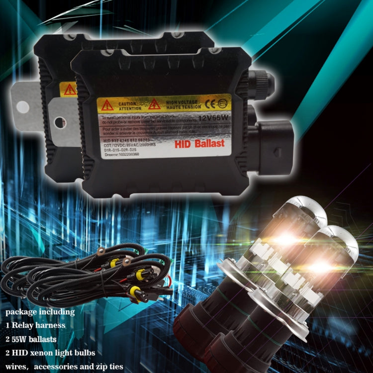 55W H4/HB2/9003 4300K HID Xenon Light Conversion Kit with High Intensity Discharge Alloy Ballast, Warm White