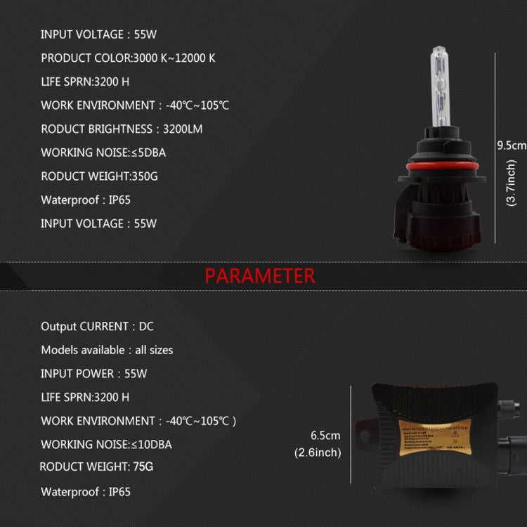 55W 9004/9007/HB1/HB5 6000K HID Xenon Conversion Kit with High Intensity Discharge Slim Ballast, White