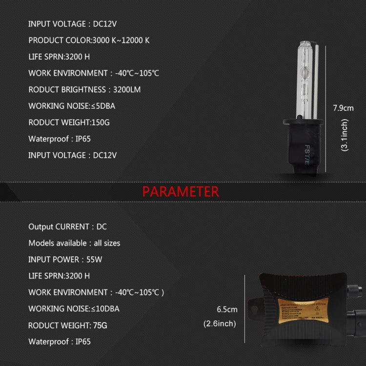 55W H1 6000K 3200LM HID Xenon Light Conversion Kit with High Intensity Discharge Lamp Slim Ballast, White