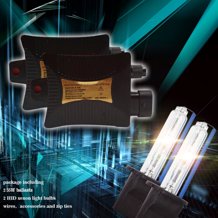 55W H3 6000K 3200LM HID Xenon Light Conversion Kit with High Intensity Discharge Slim Ballast, White