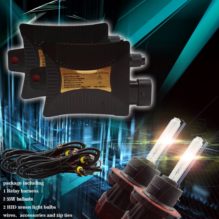 55W H13/9008 6000K HID Xenon Light Conversion Kit with Slim Ballast, High Intensity Discharge Lamp, White