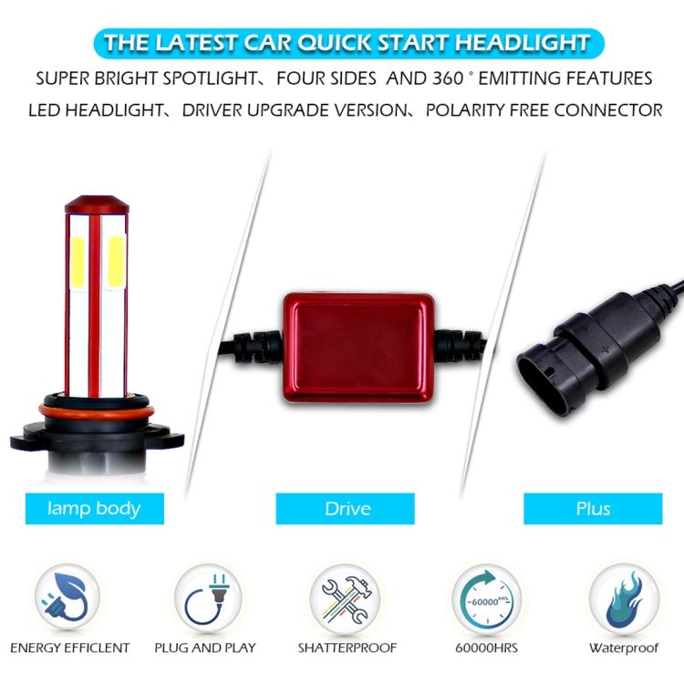 2 PCS R7 9005/HB3 40W 4000 LM 6000K IP65 Waterproof Car LED Headlight Kit with 4 COB Lamps , DC 9-36V(White Light)