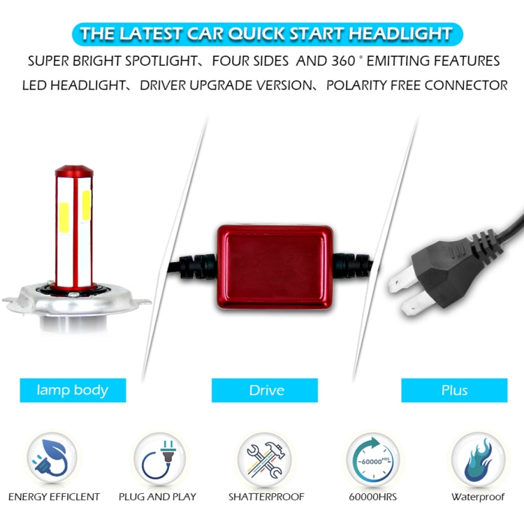 2 PCS R7 H4/HB2/9003 40W 4000 LM 6000K IP65 Car LED Headlight Kit with 4 COB Lamps , DC 9-36V(White Light)