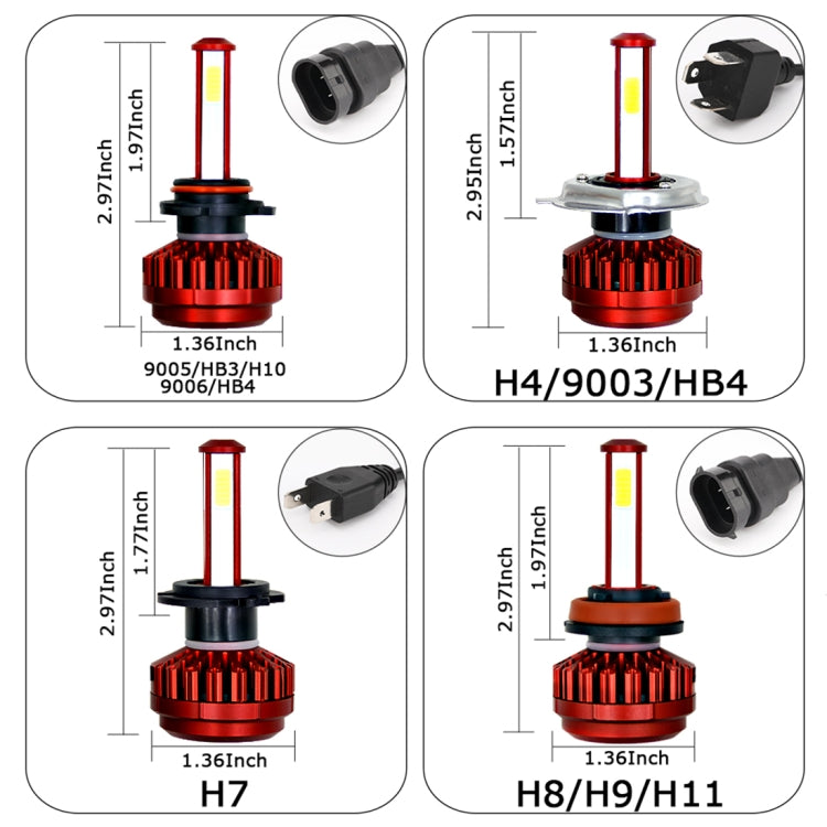 2 PCS R7 H4/HB2/9003 40W 4000 LM 6000K IP65 Car LED Headlight Kit with 4 COB Lamps , DC 9-36V(White Light)
