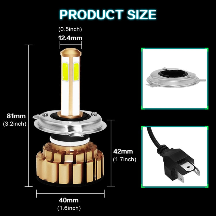 2 PCS Auto Car H4/9003/HB2 30W 2400LM 6000K Pure White COB LED Headlight Bulbs Conversion Kit, DC 9-36V