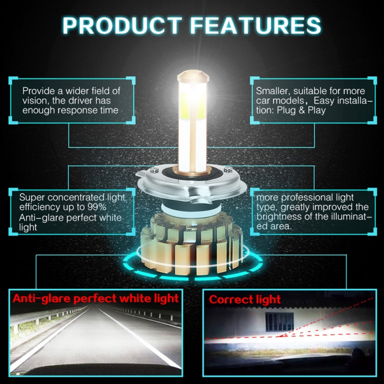 2 PCS Auto Car H4/9003/HB2 30W 2400LM 6000K Pure White COB LED Headlight Bulbs Conversion Kit, DC 9-36V