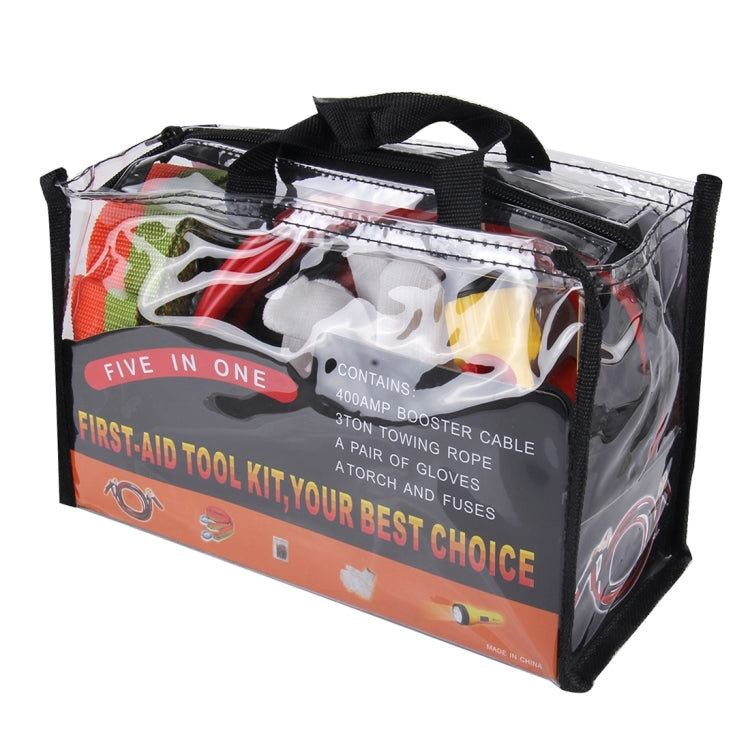 5 in 1 3m×4cm 3 Ton Towing Belt Rope 400AMP Booster Cable Torch Glove Fuse Car Road Emergency Kit