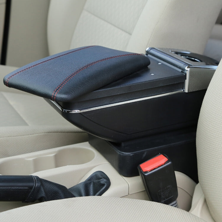 Car ABS + Leather Wrapped Armrest Box Storage Organizer Auto Cup Holder Accessories for KIA K2 2015 / 2017 Year