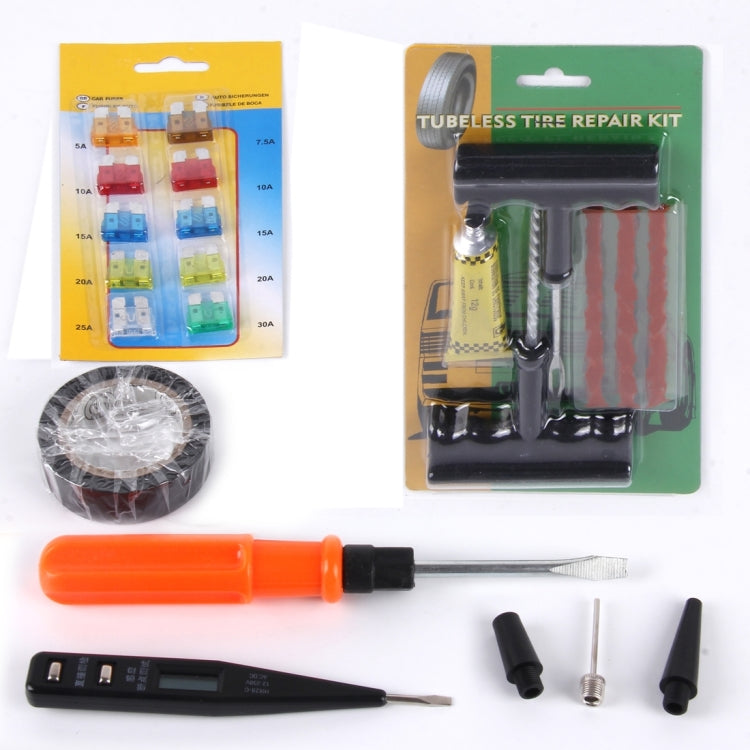 First Secure Roadside Emergency Car and Truck Kit with Safety Tools and Accessories Bag: Jumper Cables for Battery Auto Air Compressor First Aid 3m×4cm 2 Tone Tow Rope Triangle Flashlight Survival Assistance