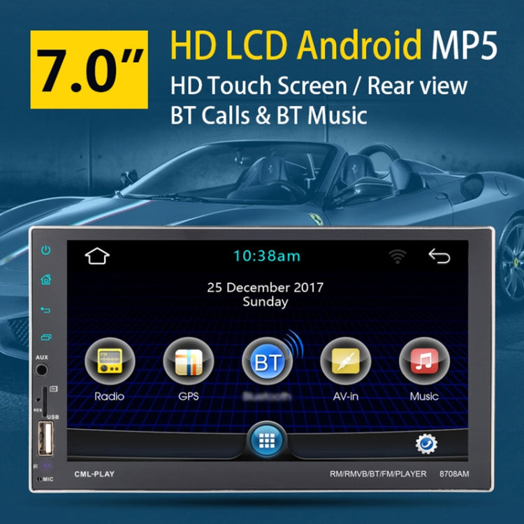 8708 Double Din 7 inch Touchscreen Car Radio Receiver MP5 Player, Android 7.1.1, Support Rear View Camera & FM & Bluetooth & U-disk / TF Card & GPS