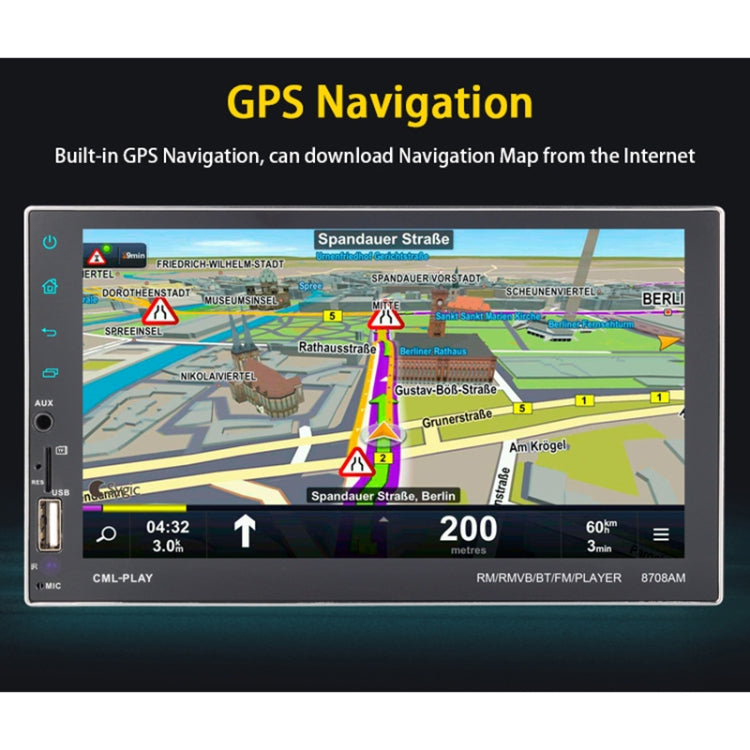 8708 Double Din 7 inch Touchscreen Car Radio Receiver MP5 Player, Android 7.1.1, Support Rear View Camera & FM & Bluetooth & U-disk / TF Card & GPS