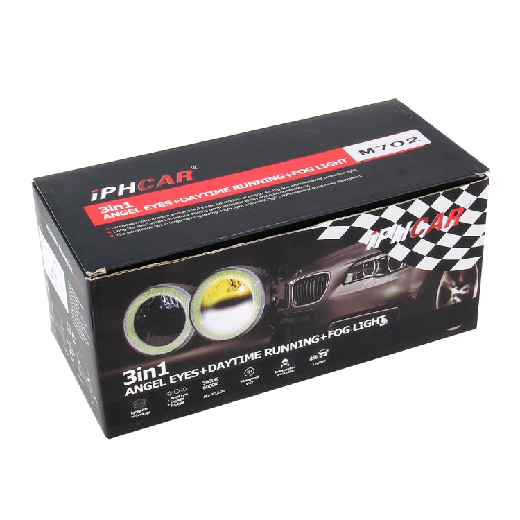 IPHCAR M702 2 PCS 3 in 1 Fog Light + Daytime Running Light + White Light Angel Eyes (White + Yellow Light)