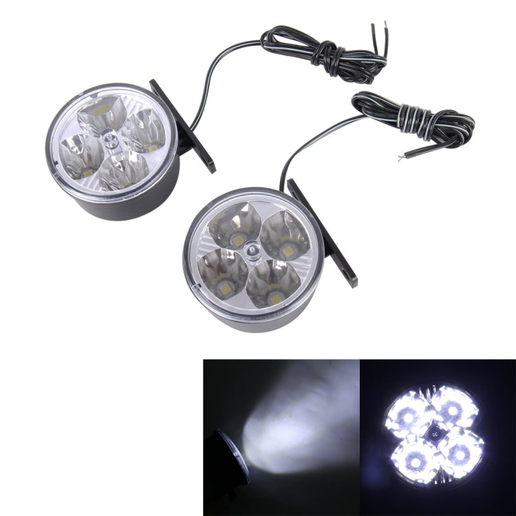 2 PCS CARFU AC-2016 DC 12V 3W 250 LM 6000K 4 LEDs Car DRL Daytime Running Lights Lamp,Cable Length:90cm(White Light)