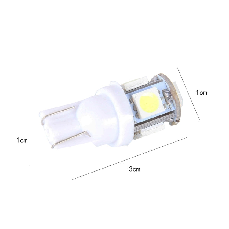 10PCS T10 3W 5500K SMD 5050 5 LED Car Clearance Lights Lamp, DC 12V(White Light)