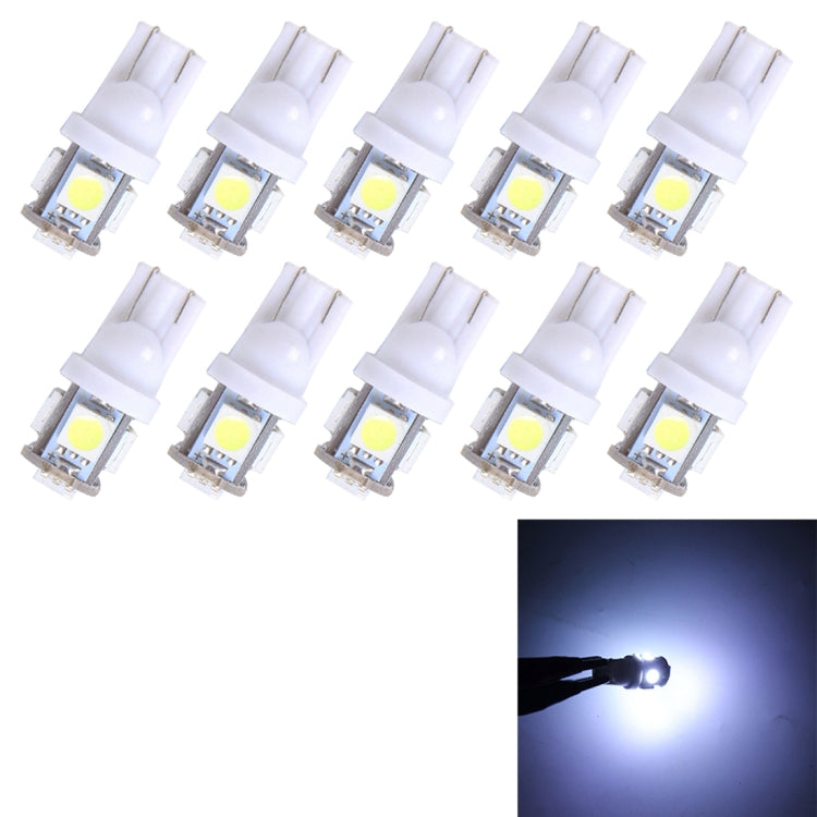10PCS T10 3W 5500K SMD 5050 5 LED Car Clearance Lights Lamp, DC 12V(White Light)