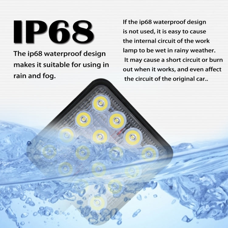 12W White Light Square-Shaped Waterproof Car Boat Marine Work Lights Spotlight LED Bulbs, DC 9-30V