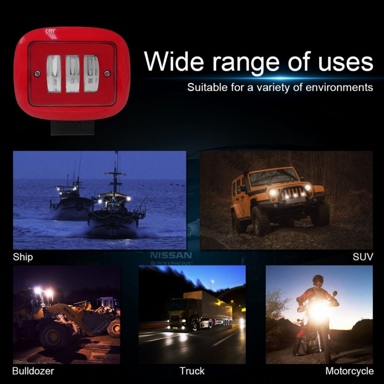 15W White Light Red Square-Shaped Waterproof Car Boat Marine Work Lights Spotlight LED Bulbs, DC 9-30V