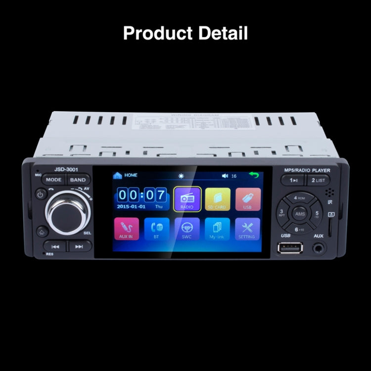 JSD-3001 HD 4.1 inch Single Din Capacitive Touchscreen Car Stereo Radio MP5 Audio Player FM Bluetooth USB / TF AUX (Not Included Any Memory Card)