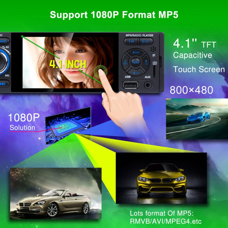 JSD-3001 HD 4.1 inch Single Din Capacitive Touchscreen Car Stereo Radio MP5 Audio Player FM Bluetooth USB / TF AUX (Not Included Any Memory Card)