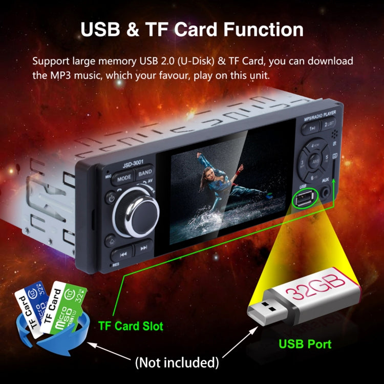 JSD-3001 HD 4.1 inch Single Din Capacitive Touchscreen Car Stereo Radio MP5 Audio Player FM Bluetooth USB / TF AUX (Not Included Any Memory Card)