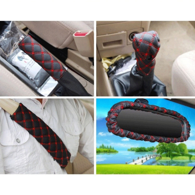 5 PCS Car Hand Brake Cover Shift Knob Gear Stick Cushion Sets Rear View Mirror Sets Cover Car Accessory Interior Decoration Pad