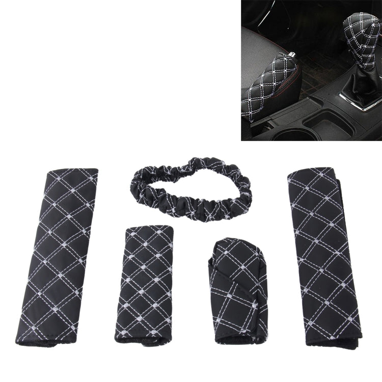 5 PCS Car Hand Brake Cover Shift Knob Gear Stick Cushion Sets Rear View Mirror Sets Cover Car Accessory Interior Decoration Pad