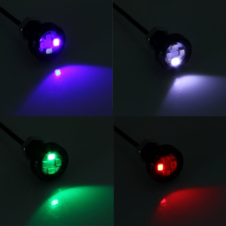 2 PCS 2W Waterproof Blue Light + White Light + Green Light + Red Light Cycling Flashing Eagle Eye light LED Light wih 4 SMD-2835 LED for Vehicles, DC 12V Cable Length: 35cm