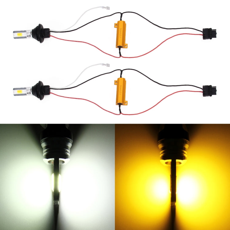 2 PCS T20 / 7740 DC12V 10W Car Auto Double Colors Turn Lights / Reversing Lights / Running Lights 2 COB LED with Decoder (Turn Lights: Yellow Light; Reversing Lights / Running Lights: White Light)