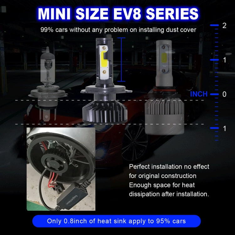 EV8 2 PCS H4 / HB2 / 9003 36W 3000LM 6500K DOB LED Headlight Bulbs High Beam Conversion Kit DC 9-32V (Xenon White)