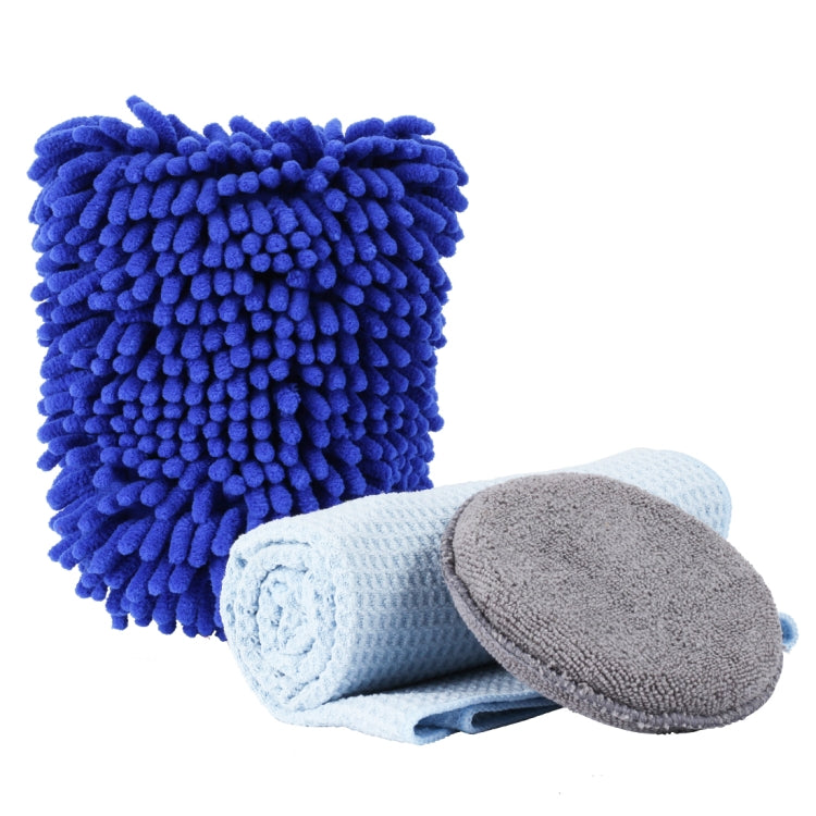 Car Washer Care Set High-density Microfiber Waxing Sponge+Water Magnetic Micro Towel+Double Sided Chenille Washing Glove