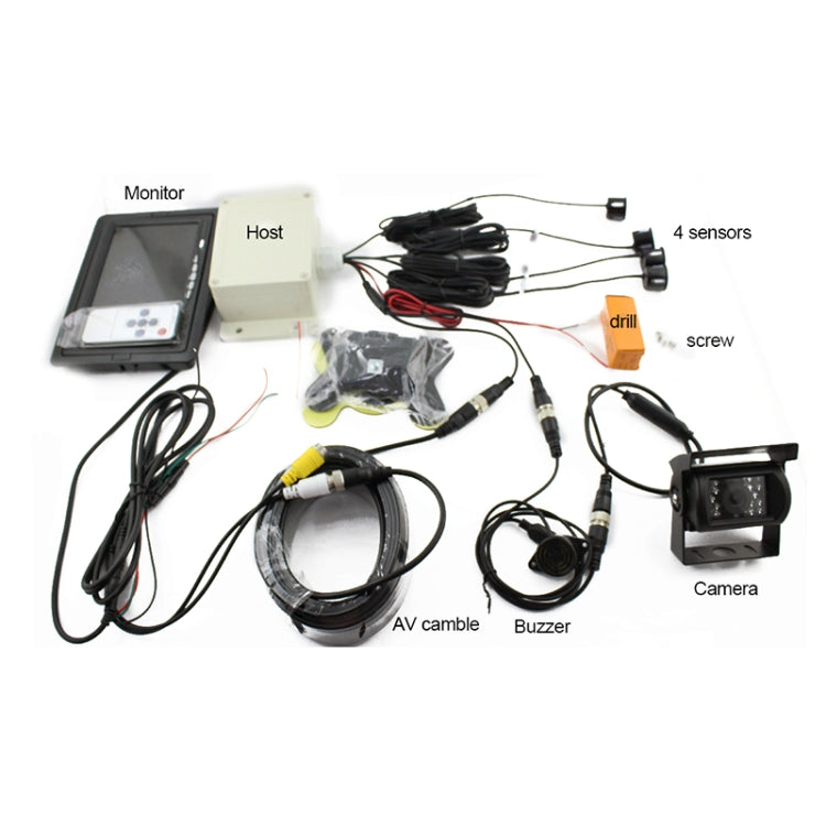 7.0 inch LCD Visible Rear View Mirror Car Recorder for Truck with Parking Rear Camera + 4 Rear Radar + Parking Sensor