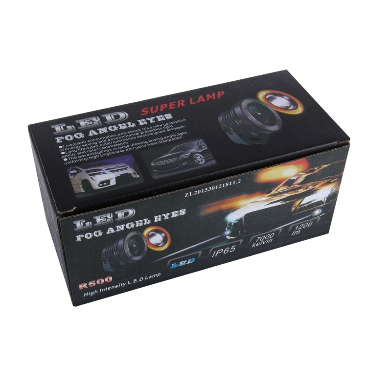 2 PCS 3 inch 10W 900 LM 6000K Car Fog Lights with Colorful Angle Eye Light, DC 12V(White Light)
