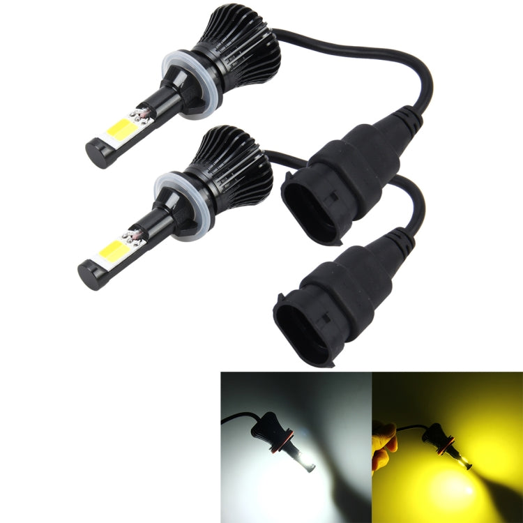 2 PCS 880/881/H27 DC 12V 6W 6000K+3500K Car LED Fog Lights with Double-sided COB Lamps (White Light+Yellow Light)