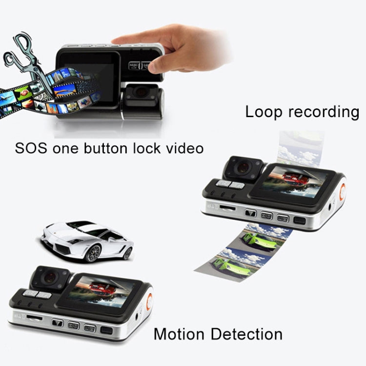 i1000X6 2.0 inch 170 Degrees Wide Angle Double Lens Full HD 1080P Video Car DVR, Support TF Card (32GB Max) / Motion Detection