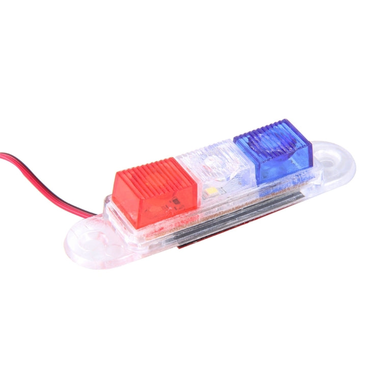 2PCS HY-116 2W 3 LED Vehicle Flashing Warning Strobe Light,DC 12V , Red Light + Blue Light + White Light, Wire Length: 25cm
