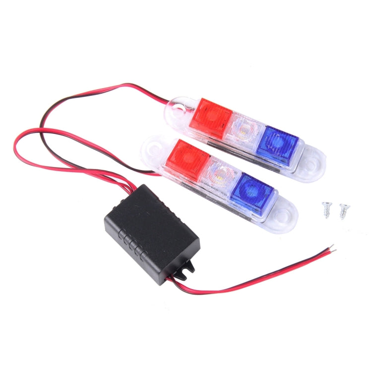 2PCS HY-116 2W 3 LED Vehicle Flashing Warning Strobe Light,DC 12V , Red Light + Blue Light + White Light, Wire Length: 25cm