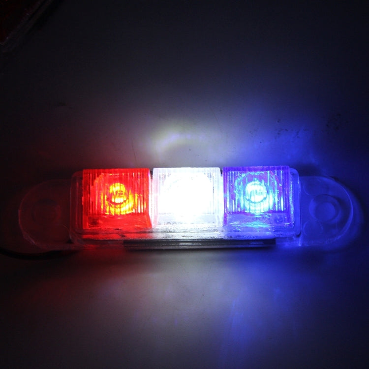 2PCS HY-116 2W 3 LED Vehicle Flashing Warning Strobe Light,DC 12V , Red Light + Blue Light + White Light, Wire Length: 25cm