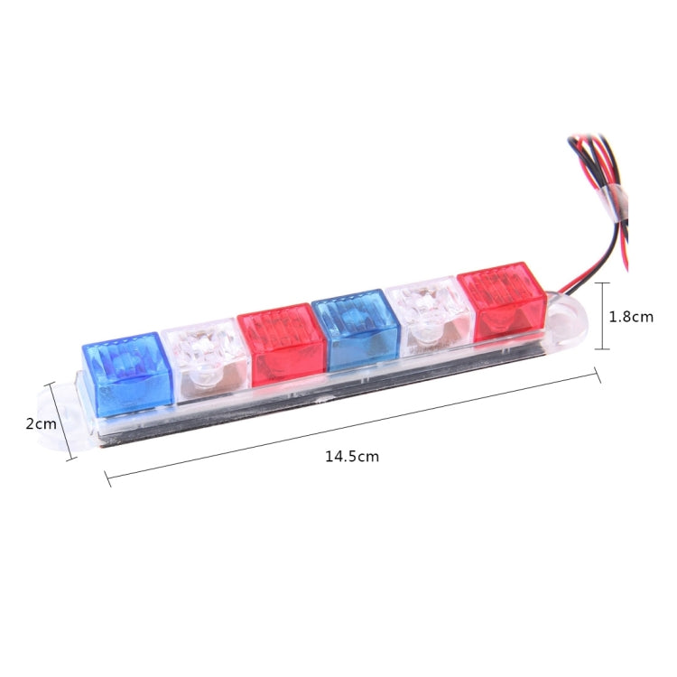 2PCS 3W 6 LED Vehicle Flashing Warning Strobe Light,DC 12V , Red Light + Blue Light + White Light, Wire Length: 45cm