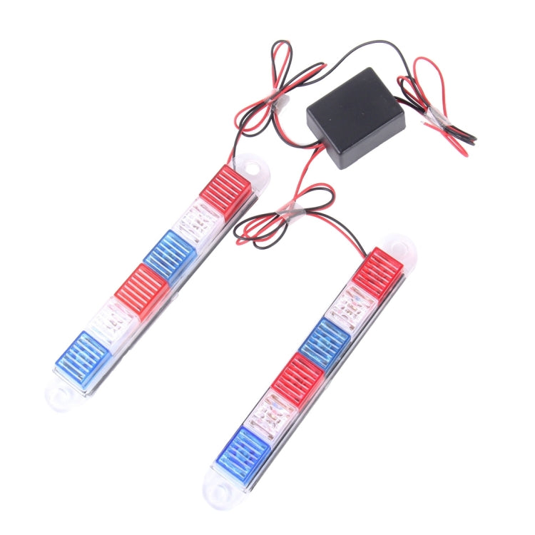 2PCS 3W 6 LED Vehicle Flashing Warning Strobe Light,DC 12V , Red Light + Blue Light + White Light, Wire Length: 45cm