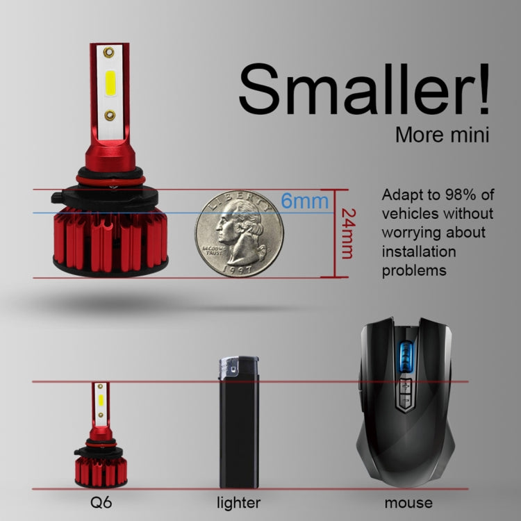 Q6 2 PCS HB4 / 9006 25W 3000LM 6000K IP68 LED Headlight Bulbs High Beam Conversion Kit DC 9-36V(White Light)