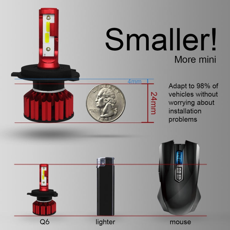 Q6 2 PCS H4 / 9003 / HB2 25W 3000LM 6000K IP68 LED Headlight Bulbs High Beam Conversion Kit DC 9-36V (White Light)