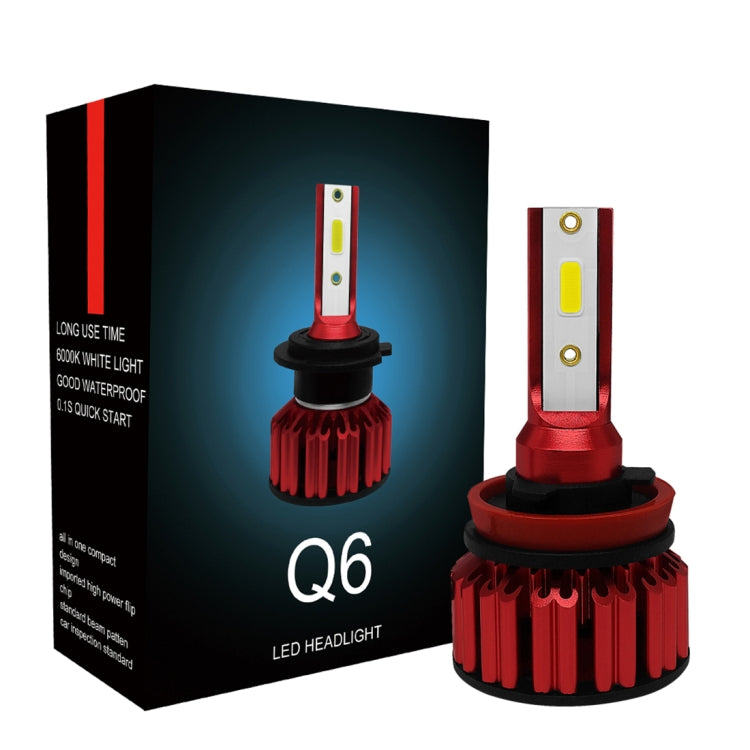Q6 2 PCS H8 / H9 / H11 25W 3000LM 6000K IP68 LED Headlight Bulbs High Beam Conversion Kit DC 9-36V (White Light)