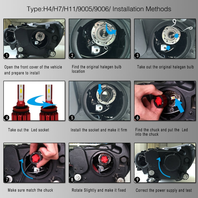 Q6 2 PCS H8 / H9 / H11 25W 3000LM 6000K IP68 LED Headlight Bulbs High Beam Conversion Kit DC 9-36V (White Light)