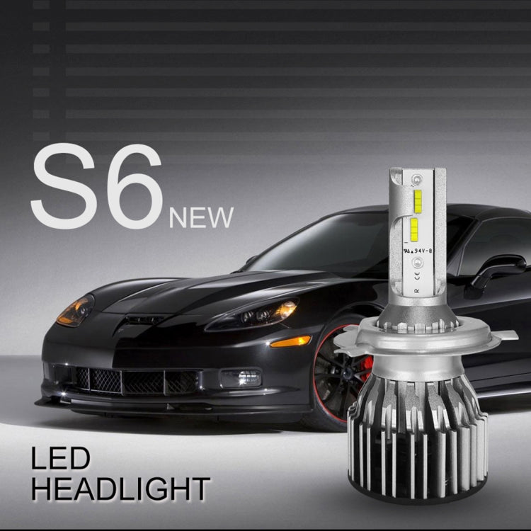 S6 2 PCS H4 / 9003 / HB2 30W 3800LM 6000K IP68 LED Headlight Bulbs High Beam Conversion Kit DC 9-36V (White Light)