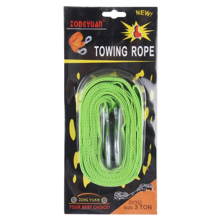 ZONGYUAN 3m×4cm 3 Ton Car Elastic Force Towing Rope Straps with Two Hooks High Strength Cable Cord Heavy Duty Recovery Securing Accessories for Cars Trucks(Green)