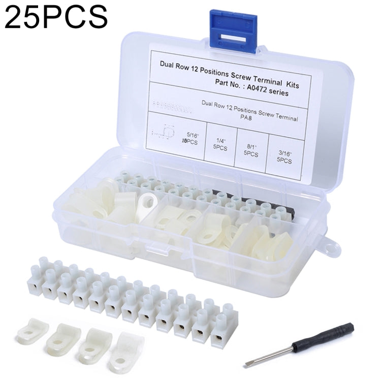 25 PCS 300V 20A PA8 12 Position Barrier Screw Terminal Block Wire Dual Row Connector Strip with R Type Line Clamp