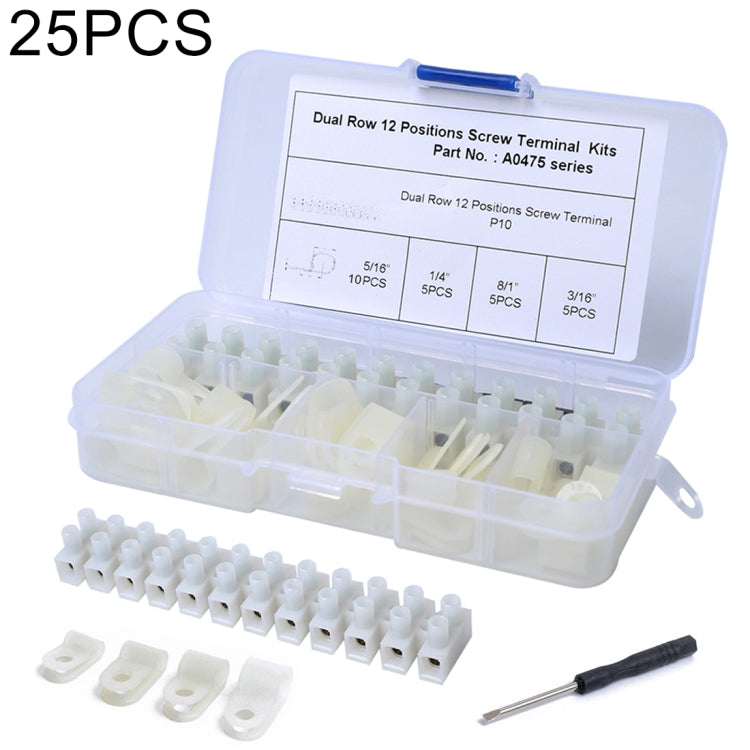 25 PCS 300V 30A PA10 12 Position Barrier Screw Terminal Block Wire Dual Row Connector Strip with R Type Line Clamp