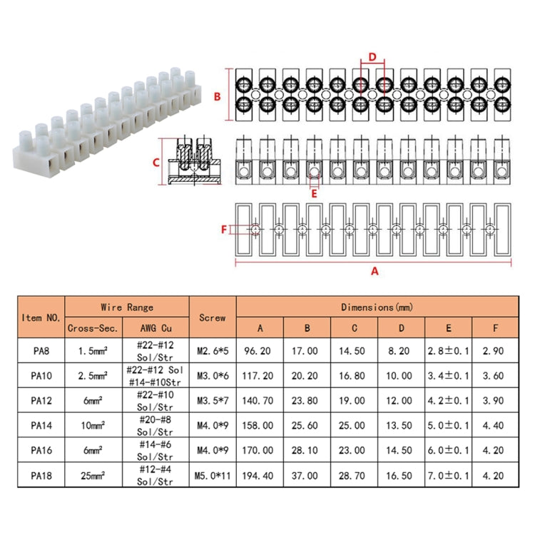 25 PCS 300V 30A PA10 12 Position Barrier Screw Terminal Block Wire Dual Row Connector Strip with R Type Line Clamp