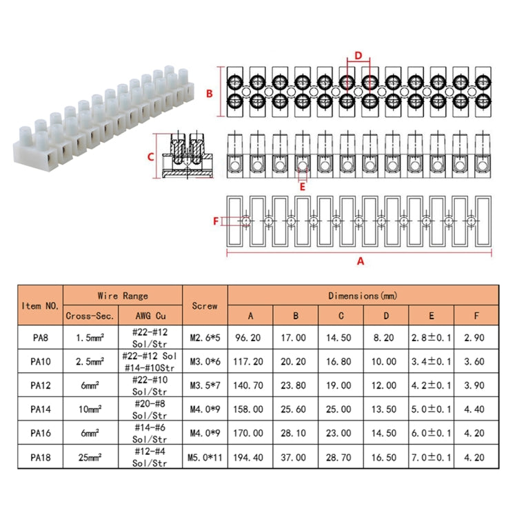 25 PCS 300V 35A PA12 12 Position Barrier Screw Terminal Block Wire Dual Row Connector Strip with R Type Line Clamp